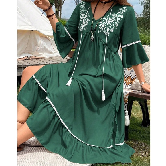 Plus Floral Print V neck 3/4 Sleeve Maxi Dress - Picture 7 of 9